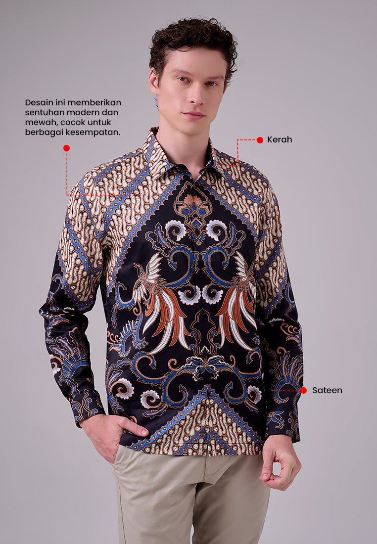 MANZONE - Kemeja Batik Lengan Panjang Pria Harisdarma Modern Fit - Black