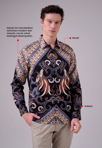 MANZONE - Kemeja Batik Lengan Panjang Pria Harisdarma Modern Fit - Black