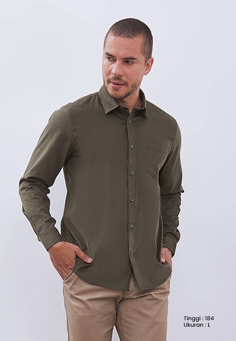 MANZONE - Kemeja Corduroy Lengan Panjang Pria Havied 01 Modern Fit - Olive