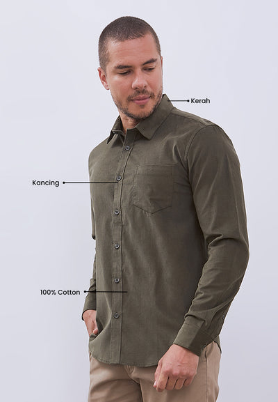 MANZONE - Kemeja Corduroy Lengan Panjang Pria Havied 01 Modern Fit - Olive