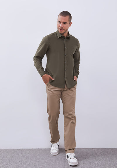 MANZONE - Kemeja Corduroy Lengan Panjang Pria Havied 01 Modern Fit - Olive