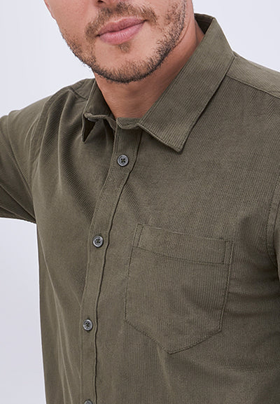 MANZONE - Kemeja Corduroy Lengan Panjang Pria Havied 01 Modern Fit - Olive