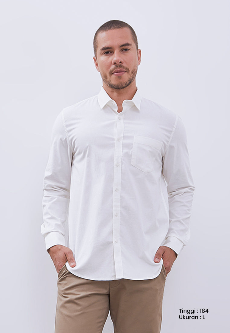 MANZONE - Kemeja Corduroy Lengan Panjang Pria Havied 04 Modern Fit - White