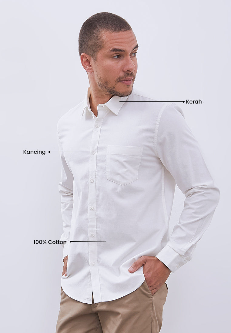 MANZONE - Kemeja Corduroy Lengan Panjang Pria Havied 04 Modern Fit - White