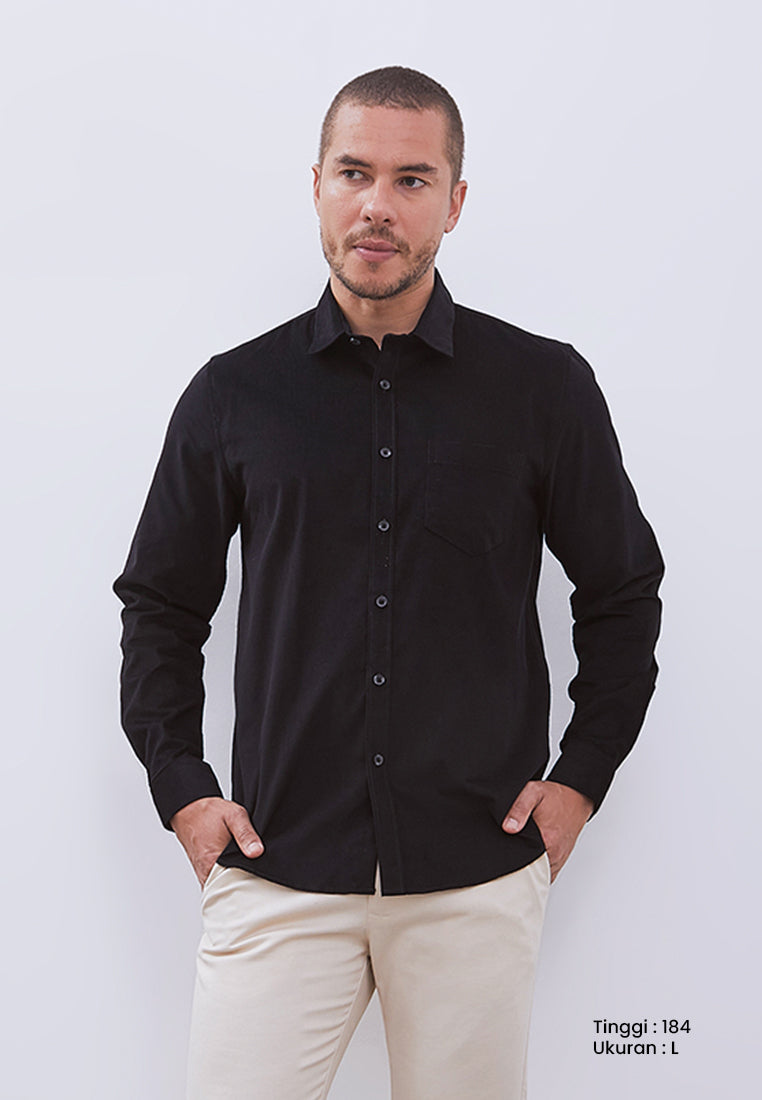 MANZONE - Kemeja Corduroy Lengan Panjang Pria Havied 05 Modern Fit - Black