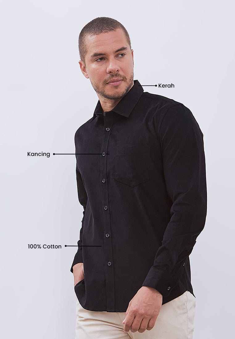 MANZONE - Kemeja Corduroy Lengan Panjang Pria Havied 05 Modern Fit - Black