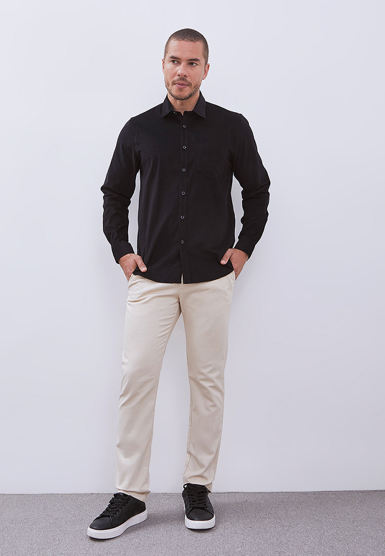 MANZONE - Kemeja Corduroy Lengan Panjang Pria Havied 05 Modern Fit - Black