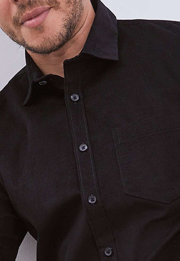 MANZONE - Kemeja Corduroy Lengan Panjang Pria Havied 05 Modern Fit - Black