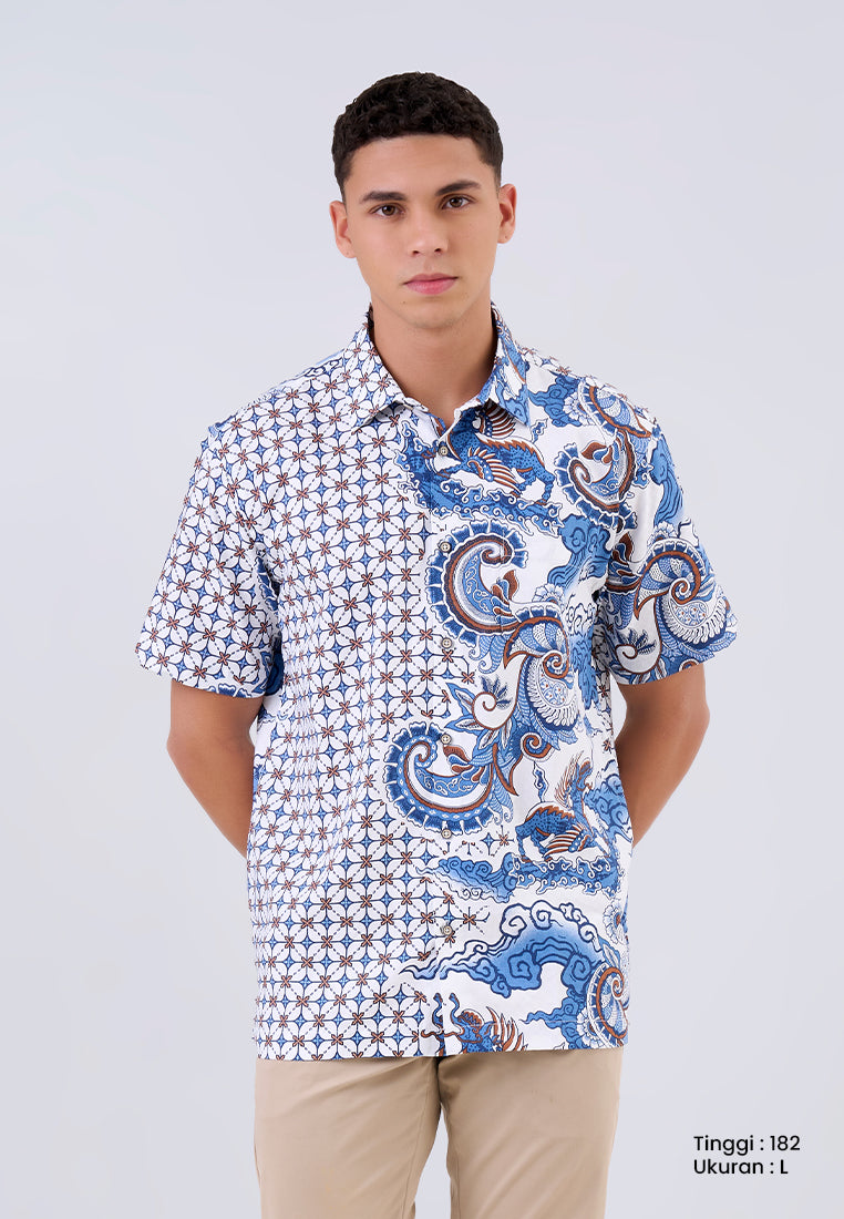 MANZONE - Kemeja Batik Lengan Panjang Pria Jayadevata Comfort Fit - Blue