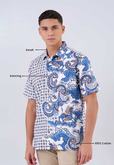 MANZONE - Kemeja Batik Lengan Panjang Pria Jayadevata Comfort Fit - Blue