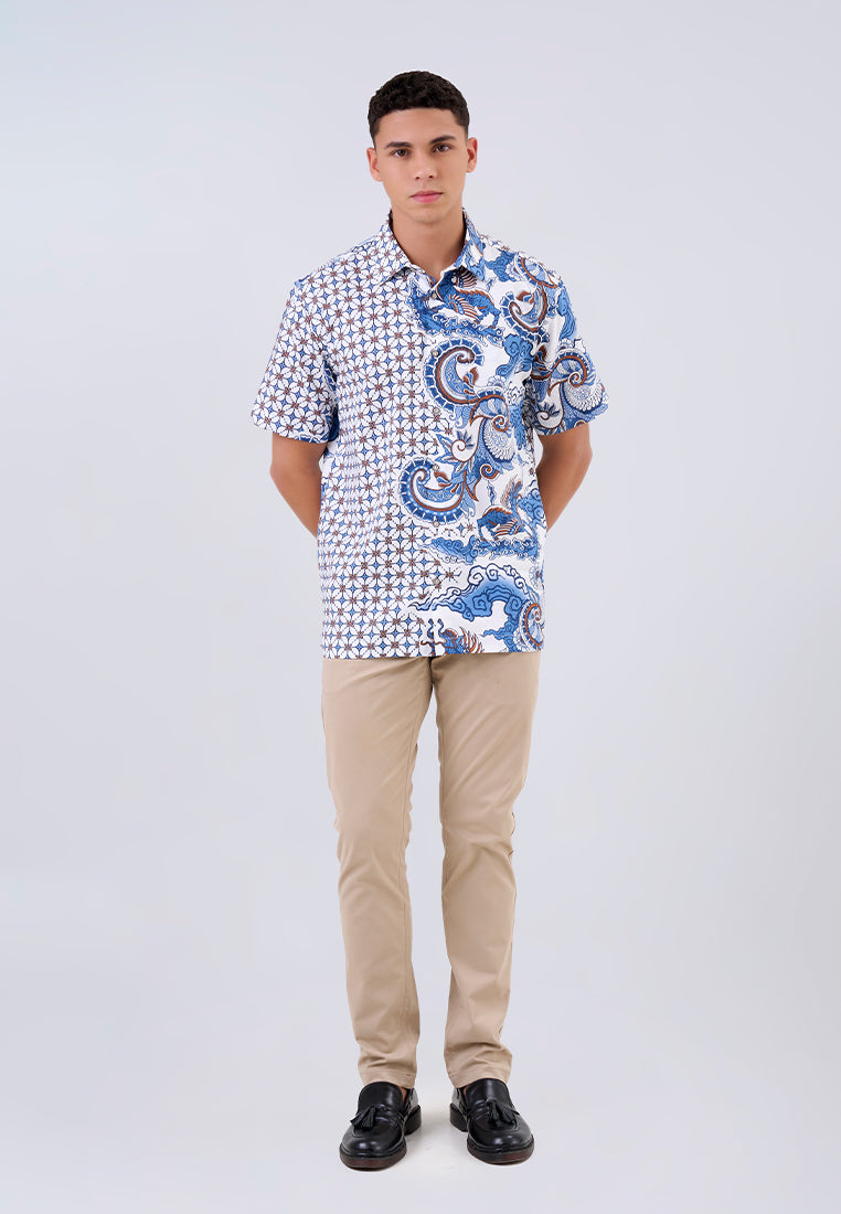 MANZONE - Kemeja Batik Lengan Panjang Pria Jayadevata Comfort Fit - Blue