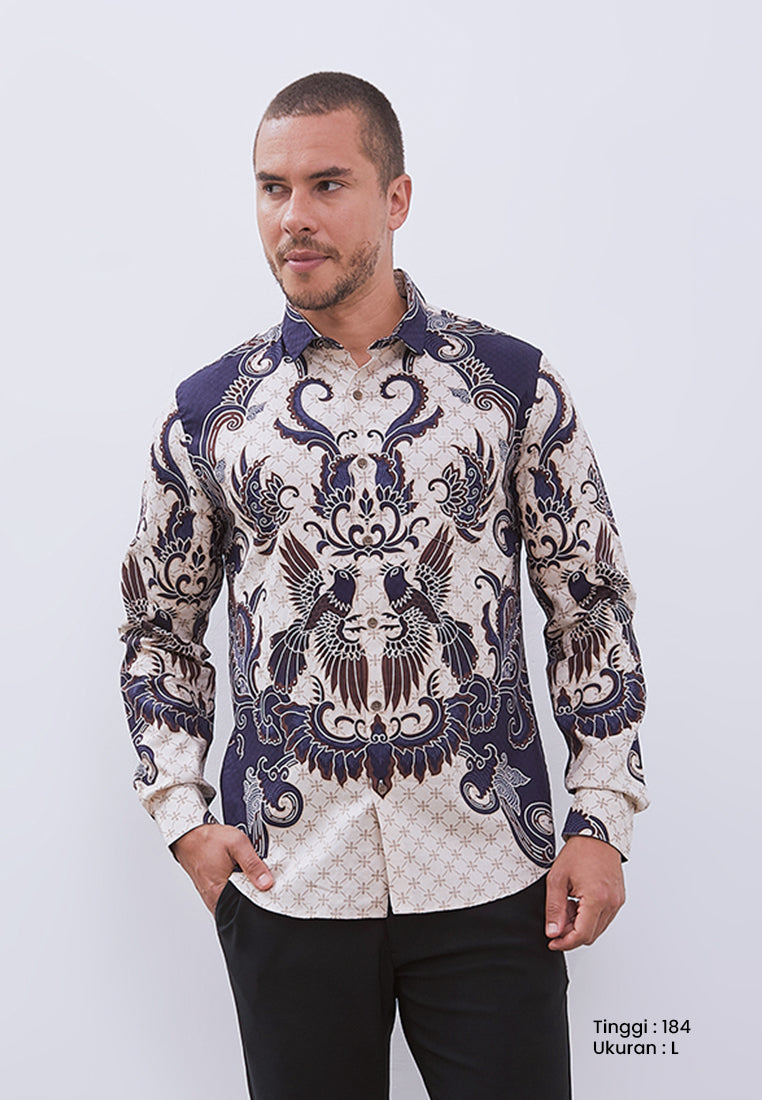 MANZONE - Kemeja Batik Lengan Panjang Pria Kalimasada Slim Fit - Brown