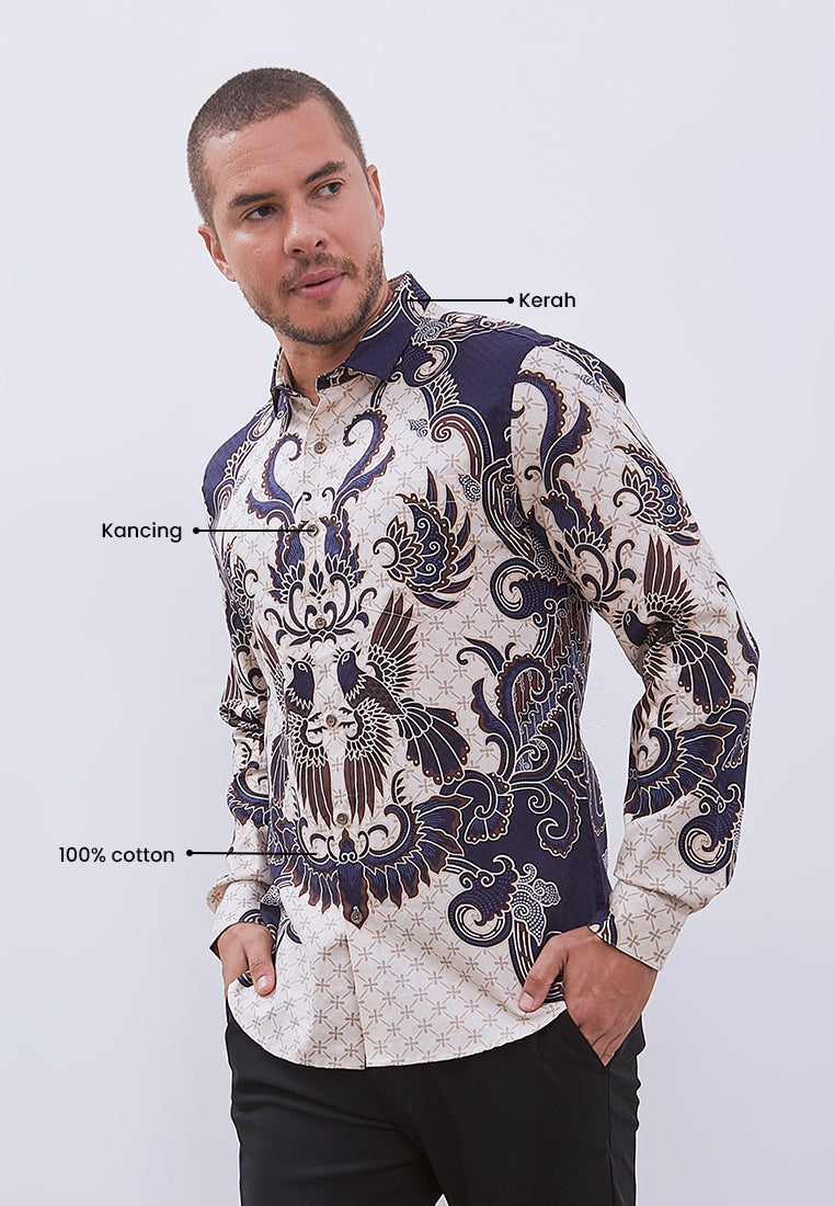 MANZONE - Kemeja Batik Lengan Panjang Pria Kalimasada Slim Fit - Brown