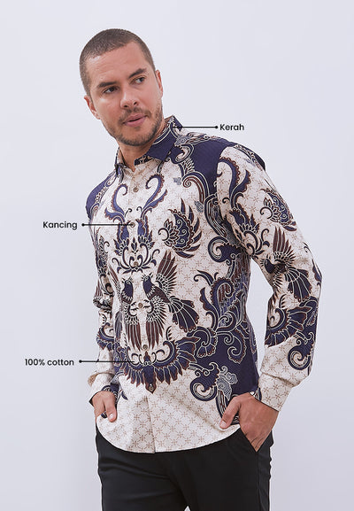 MANZONE - Kemeja Batik Lengan Panjang Pria Kalimasada Slim Fit - Brown