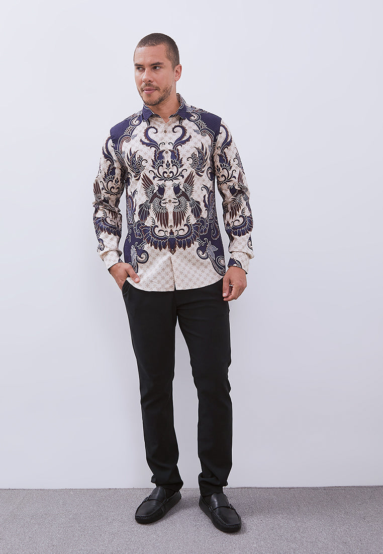 MANZONE - Kemeja Batik Lengan Panjang Pria Kalimasada Slim Fit - Brown