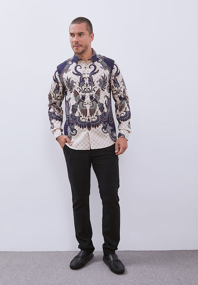 MANZONE - Kemeja Batik Lengan Panjang Pria Kalimasada Slim Fit - Brown