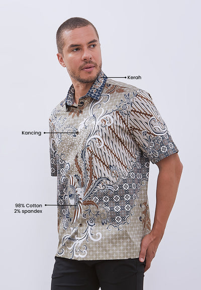MANZONE - Kemeja Batik Lengan Pendek Pria Kertayasa Comfort Fit - Olive