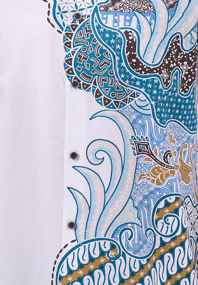 MANZONE - Kemeja Batik Lengan Pendek Pria Maharajasa Modern Fit - White