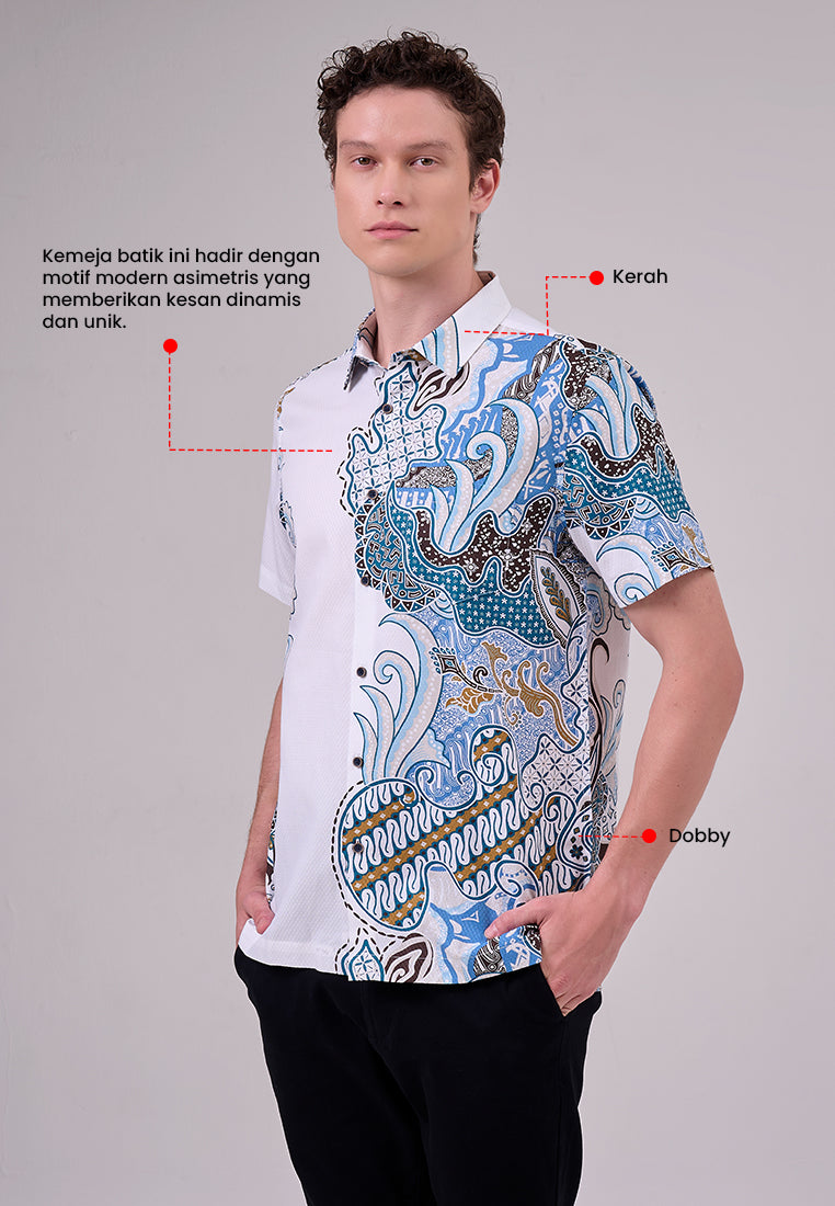 MANZONE - Kemeja Batik Lengan Pendek Pria Maharajasa Modern Fit - White