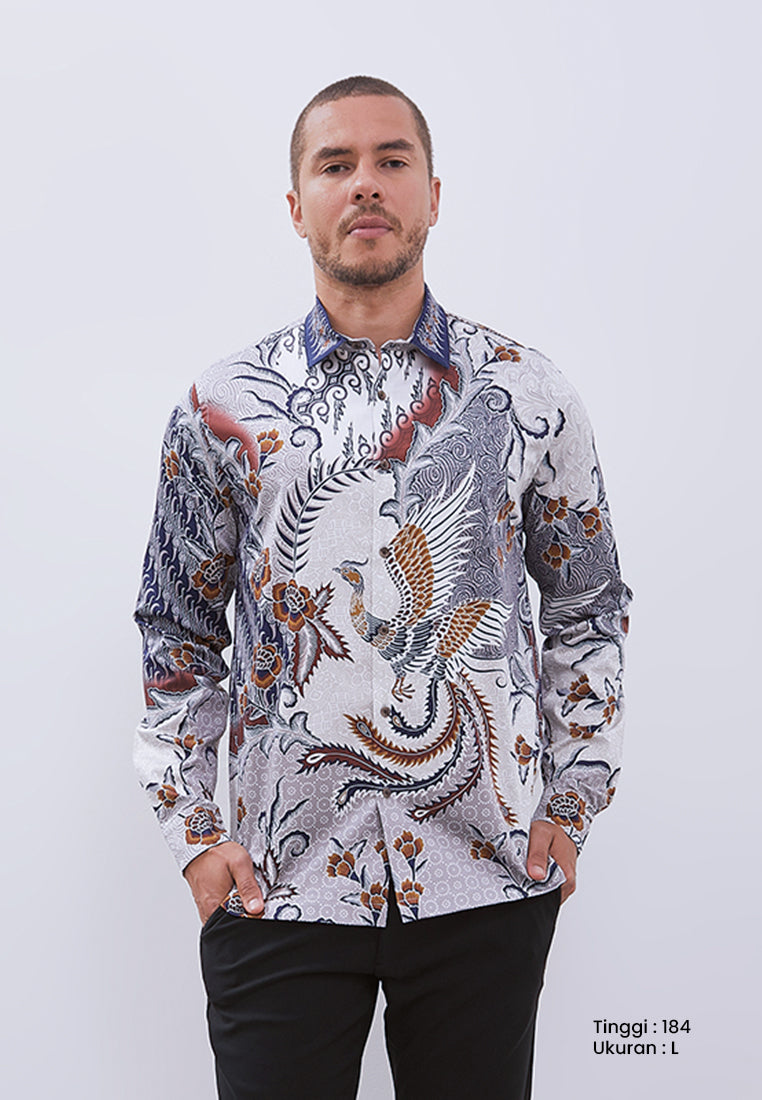 MANZONE - Kemeja Batik Lengan Panjang Pria Naraya Modern Fit - Blue