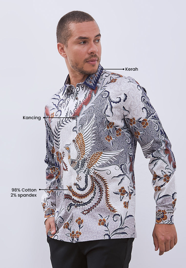 MANZONE - Kemeja Batik Lengan Panjang Pria Naraya Modern Fit - Blue