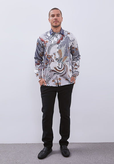 MANZONE - Kemeja Batik Lengan Panjang Pria Naraya Modern Fit - Blue