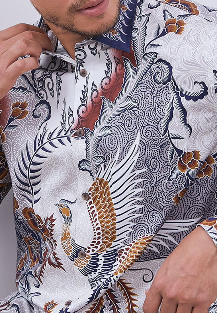 MANZONE - Kemeja Batik Lengan Panjang Pria Naraya Modern Fit - Blue