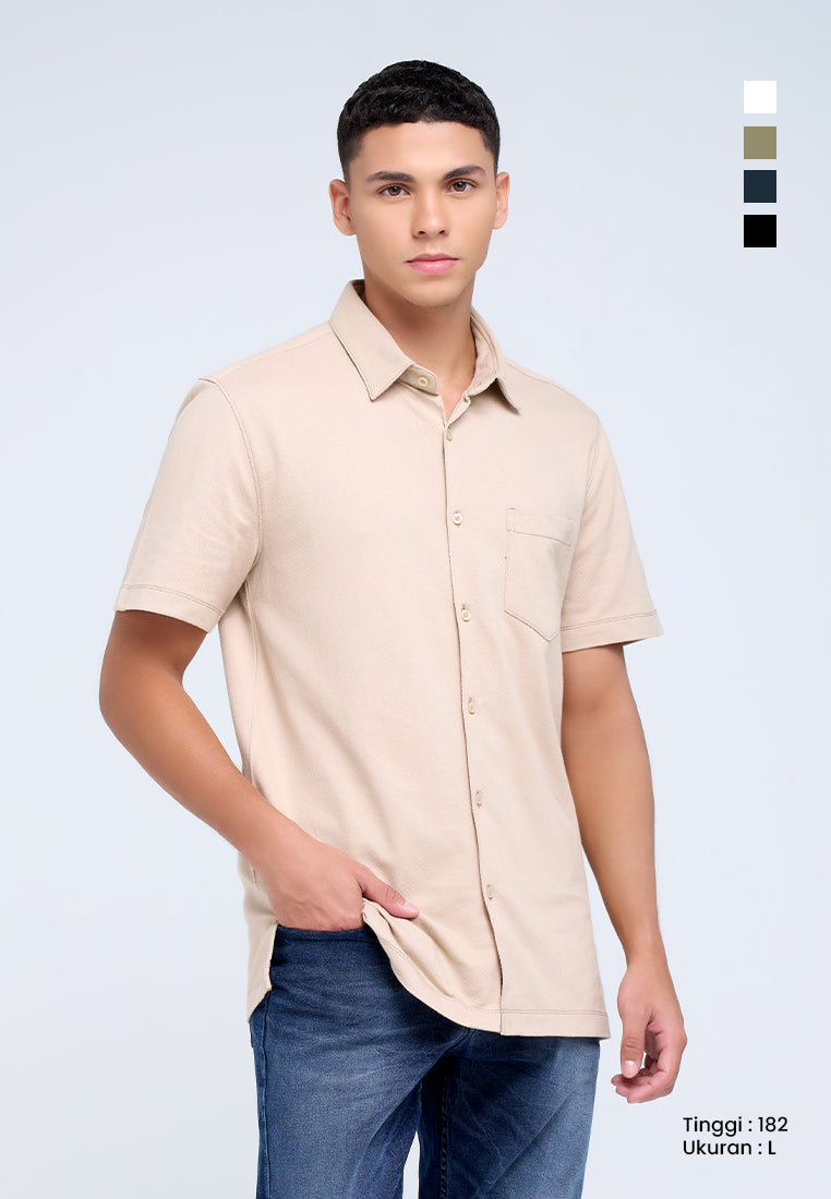 MANZONE - Kemeja Lengan Pendek Pria Ruen 01 Comfort Fit - Cream