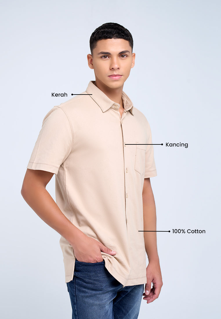 MANZONE - Kemeja Lengan Pendek Pria Ruen 01 Comfort Fit - Cream
