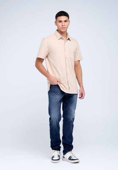 MANZONE - Kemeja Lengan Pendek Pria Ruen 01 Comfort Fit - Cream