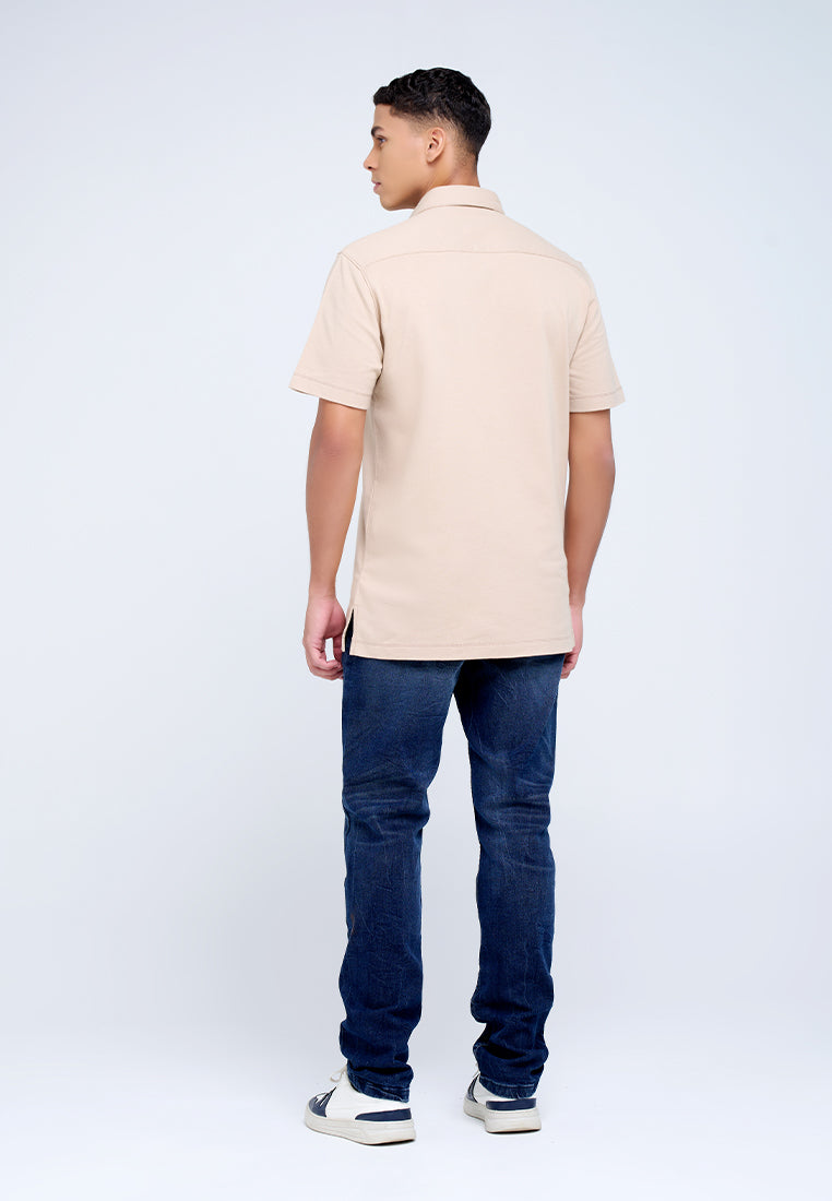 MANZONE - Kemeja Lengan Pendek Pria Ruen 01 Comfort Fit - Cream