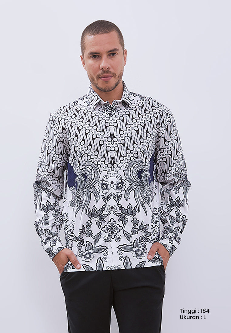 MANZONE - Kemeja Batik Lengan Panjang Pria Senopati Comfort Fit - Blue