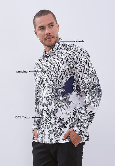 MANZONE - Kemeja Batik Lengan Panjang Pria Senopati Comfort Fit - Blue