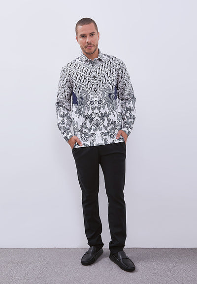 MANZONE - Kemeja Batik Lengan Panjang Pria Senopati Comfort Fit - Blue