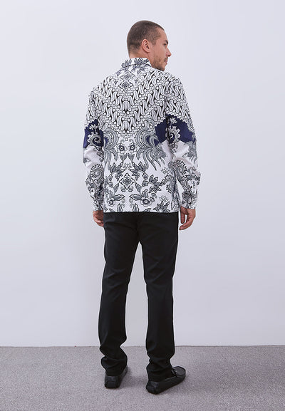 MANZONE - Kemeja Batik Lengan Panjang Pria Senopati Comfort Fit - Blue