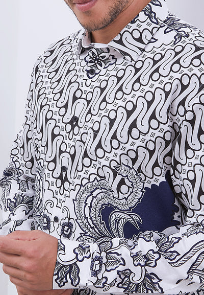 MANZONE - Kemeja Batik Lengan Panjang Pria Senopati Comfort Fit - Blue