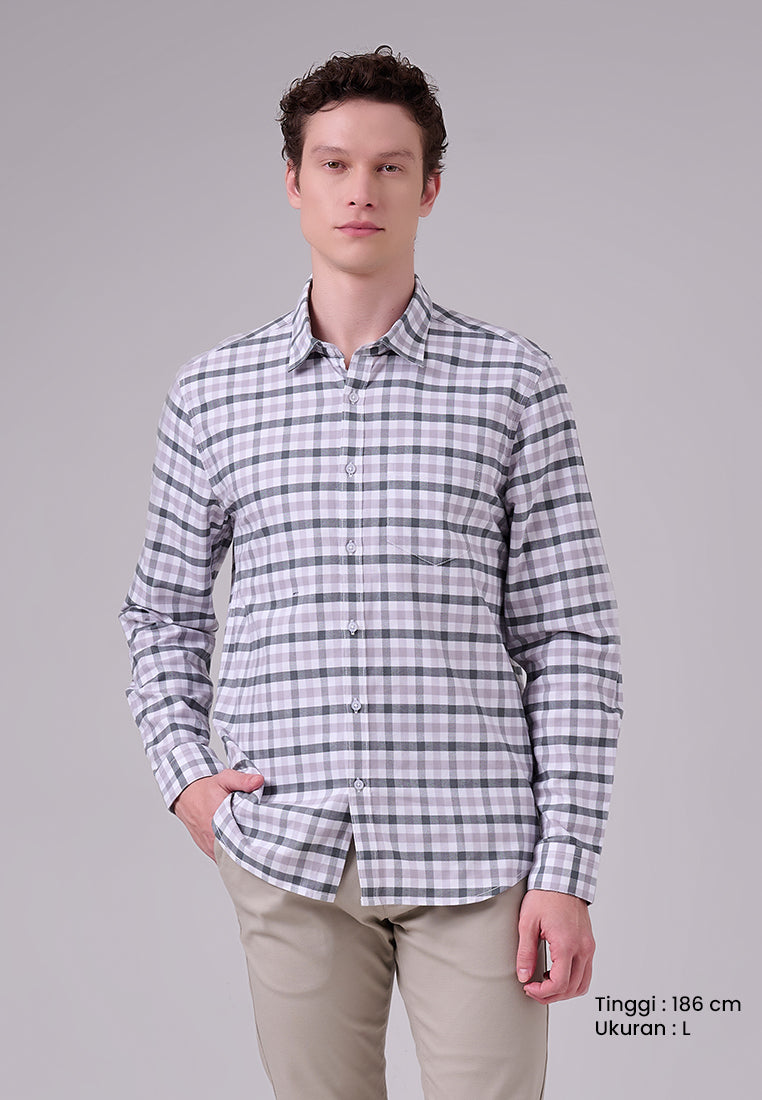 MANZONE - Kemeja Oxford Lengan Panjang Pria Snap 02 Modern Fit - White