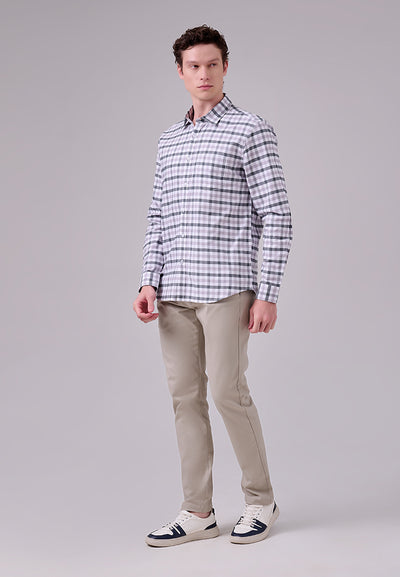 MANZONE - Kemeja Oxford Lengan Panjang Pria Snap 02 Modern Fit - White