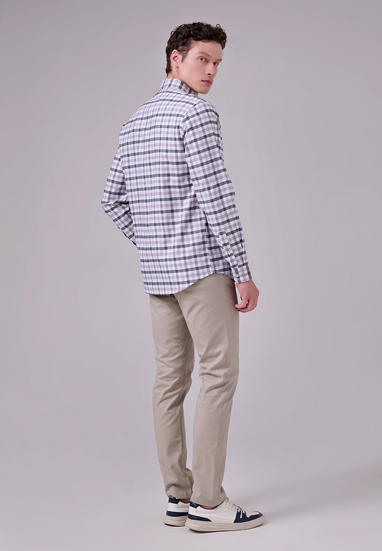 MANZONE - Kemeja Oxford Lengan Panjang Pria Snap 02 Modern Fit - White