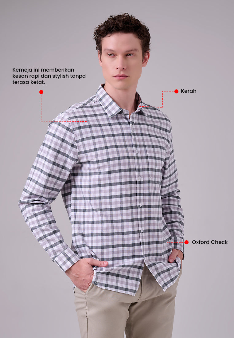 MANZONE - Kemeja Oxford Lengan Panjang Pria Snap 02 Modern Fit - White