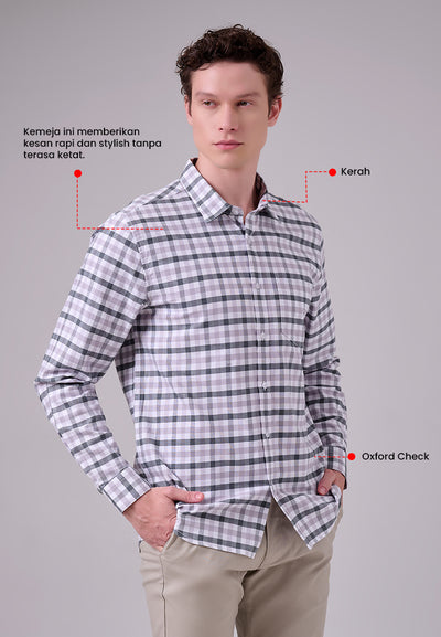 MANZONE - Kemeja Oxford Lengan Panjang Pria Snap 02 Modern Fit - White