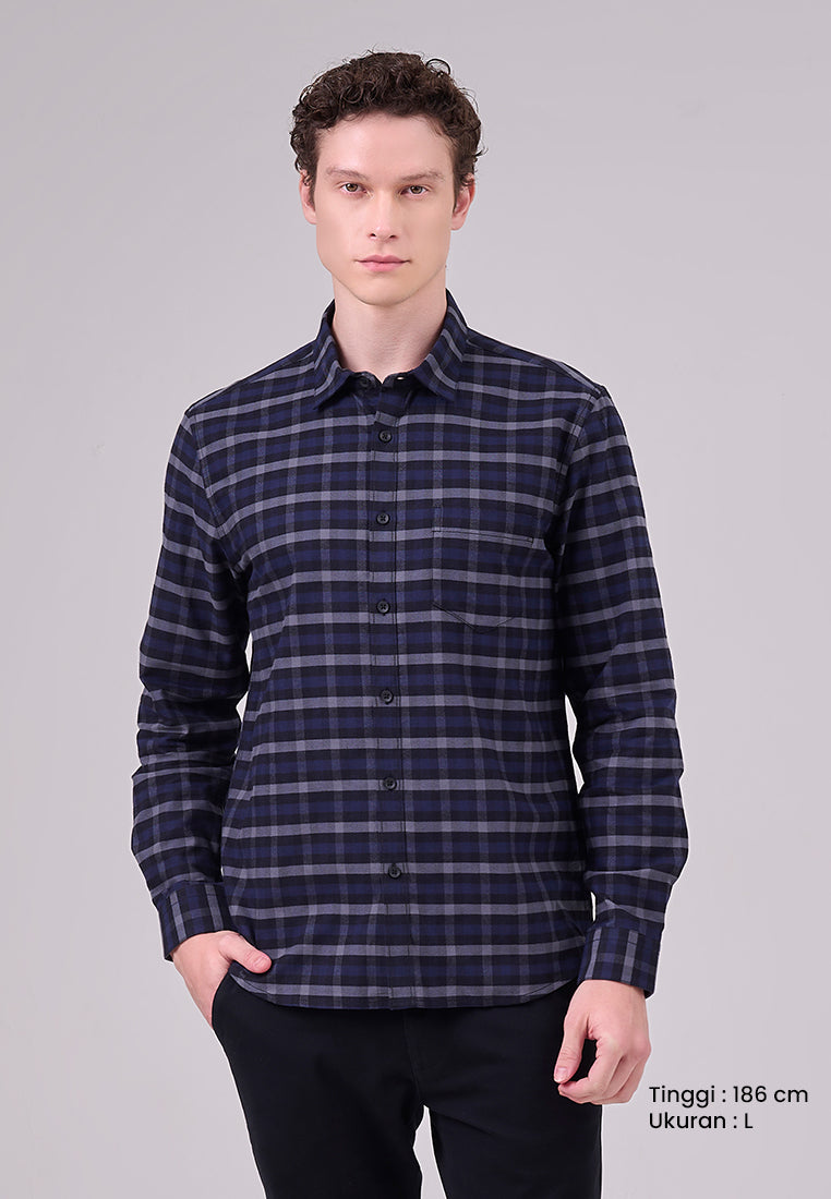 MANZONE - Kemeja Oxford Lengan Panjang Pria Snap 03 Modern Fit - Black