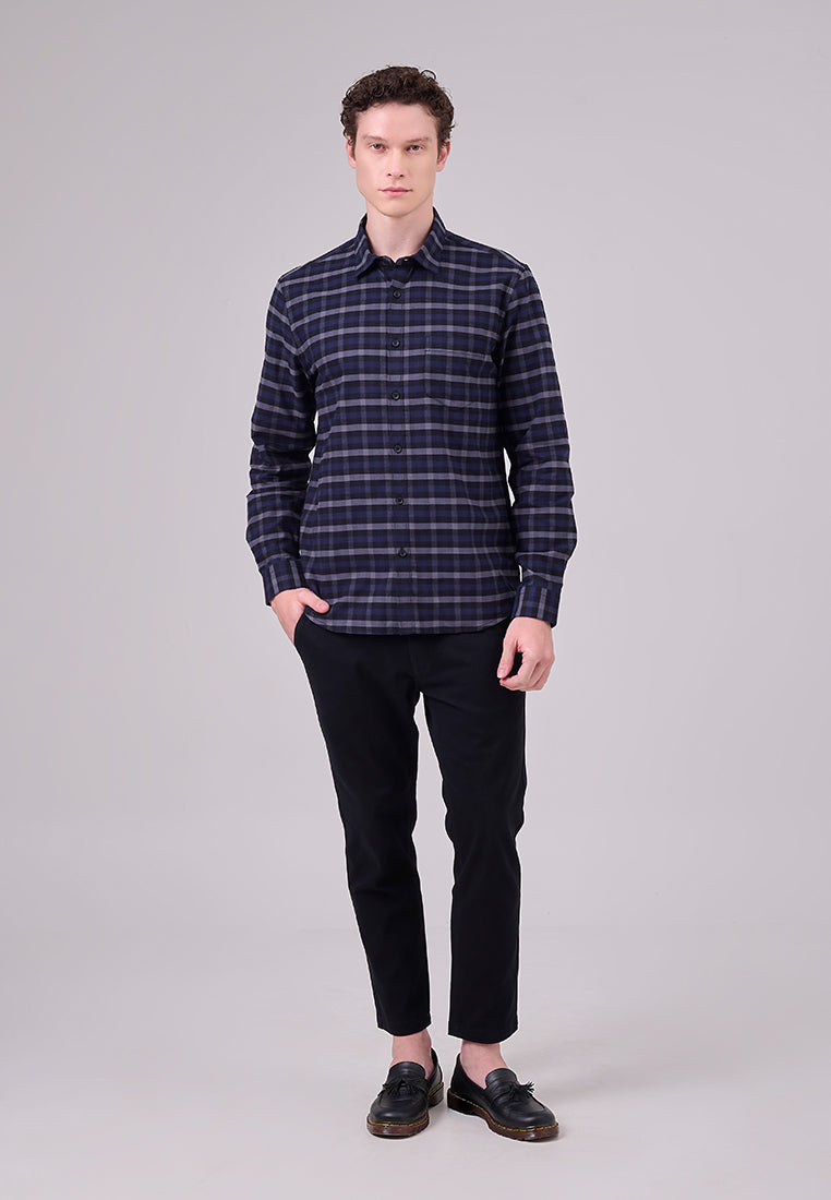 MANZONE - Kemeja Oxford Lengan Panjang Pria Snap 03 Modern Fit - Black