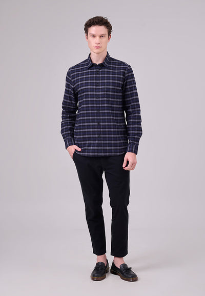 MANZONE - Kemeja Oxford Lengan Panjang Pria Snap 03 Modern Fit - Black