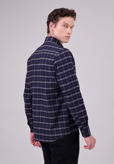 MANZONE - Kemeja Oxford Lengan Panjang Pria Snap 03 Modern Fit - Black