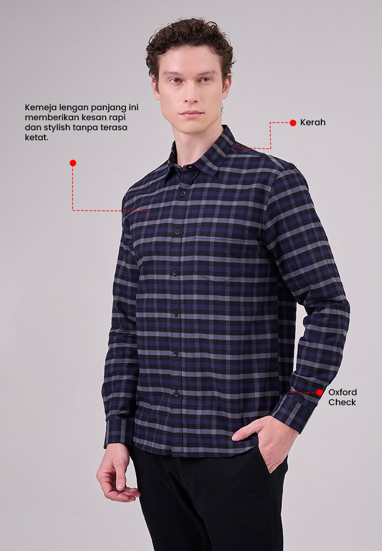 MANZONE - Kemeja Oxford Lengan Panjang Pria Snap 03 Modern Fit - Black