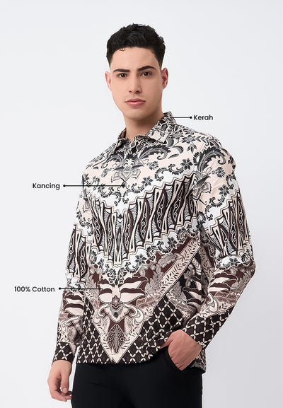 MANZONE - Kemeja Batik Lengan Panjang Pria Sundrana Modern Fit - Brown