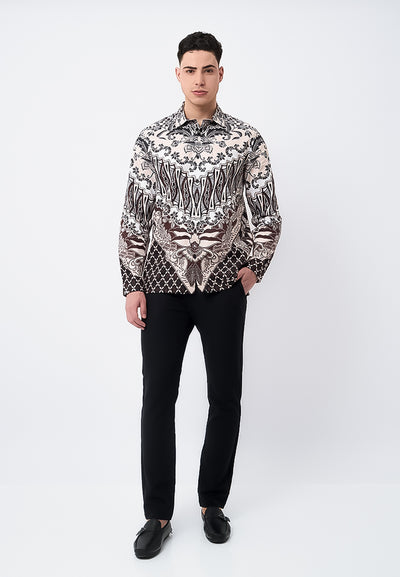 MANZONE - Kemeja Batik Lengan Panjang Pria Sundrana Modern Fit - Brown