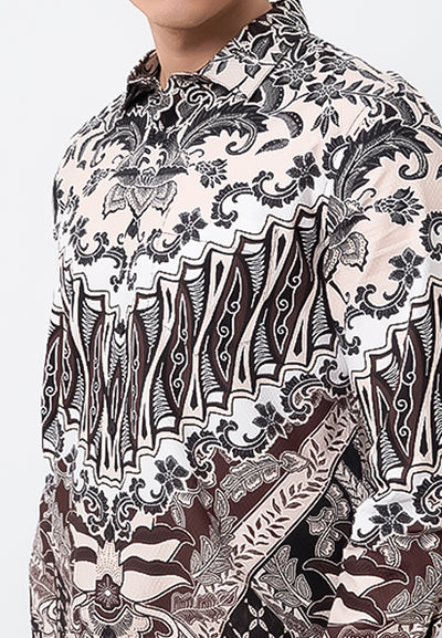 MANZONE - Kemeja Batik Lengan Panjang Pria Sundrana Modern Fit - Brown