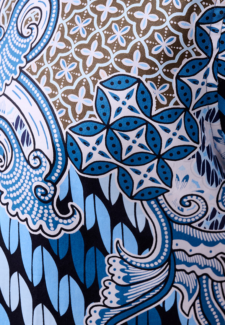 MANZONE - Kemeja Batik Lengan Pendek Pria Suraprabawa Slim Fit - Blue